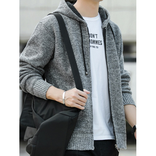 2025男士秋冬季新款休閒帥氣運動外套針織開衫加絨毛衣連帽上衣服