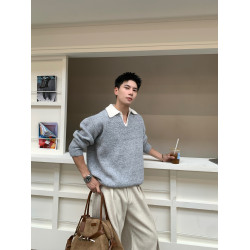 Holocene美式潮牌痞帥老錢風百搭翻領毛衣男秋冬假兩件V領針織衫