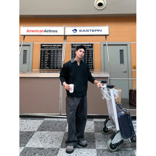 Holocene美式潮牌痞帥老錢風百搭翻領毛衣男秋冬假兩件V領針織衫