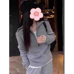 灰色半拉鍊高領毛衣打底衫女2025新款秋冬季內搭針織衫上衣設計感