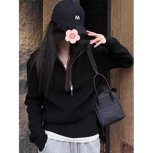 灰色半拉鍊高領毛衣打底衫女2025新款秋冬季內搭針織衫上衣設計感