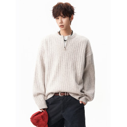 美式半拉鍊套頭毛衣男秋冬潮cleanfit寬松松弛保暖針織衫外套上衣