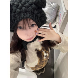 美式馬海毛小狗印花針織套頭毛衣女款秋冬慵嬾風寬鬆休閒長袖上衣