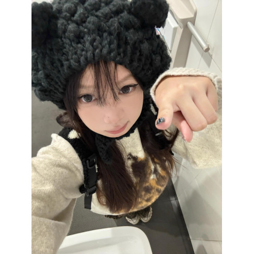 美式馬海毛小狗印花針織套頭毛衣女款秋冬慵嬾風寬鬆休閒長袖上衣