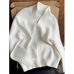 cleanfit黑色雙拉鍊開衫毛衣男秋季美式復古慵懶風針織衫立領外套