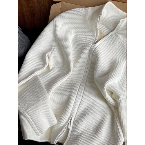 cleanfit黑色雙拉鍊開衫毛衣男秋季美式復古慵懶風針織衫立領外套