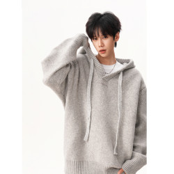 美式連帽針織衫外套男女秋冬慵懶感加厚百搭情侶毛衣休閒套頭衛衣