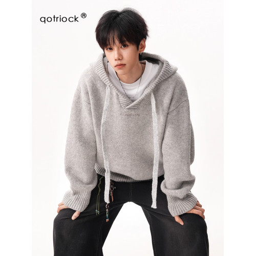 美式連帽針織衫外套男女秋冬慵懶感加厚百搭情侶毛衣休閒套頭衛衣