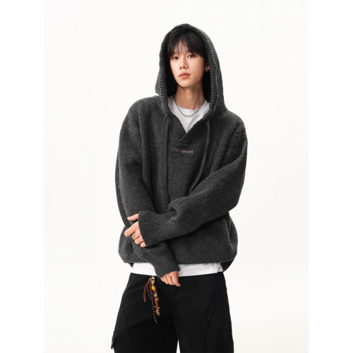 美式連帽針織衫外套男女秋冬慵懶感加厚百搭情侶毛衣休閒套頭衛衣