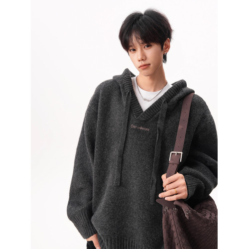 美式連帽針織衫外套男女秋冬慵懶感加厚百搭情侶毛衣休閒套頭衛衣