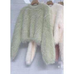 純色慵嬾風2025秋冬新款設計感上衣女軟糯水貂毛短款百搭顯瘦毛衣