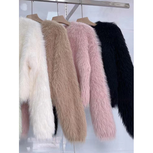 純色慵嬾風2025秋冬新款設計感上衣女軟糯水貂毛短款百搭顯瘦毛衣