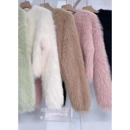 純色慵嬾風2025秋冬新款設計感上衣女軟糯水貂毛短款百搭顯瘦毛衣