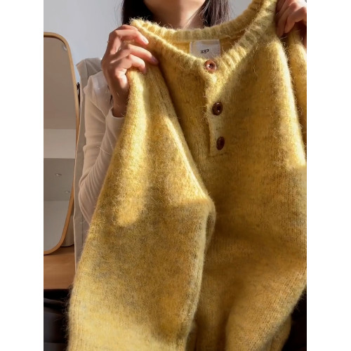 大碼軟糯黃色圓領毛衣女2026早春打底衫微胖mm寬鬆顯瘦針織衫上衣