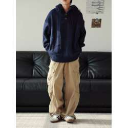 秋冬氛圍感百搭保暖日系毛衣男生寬松休閒小衆慵懶風連帽針織外套