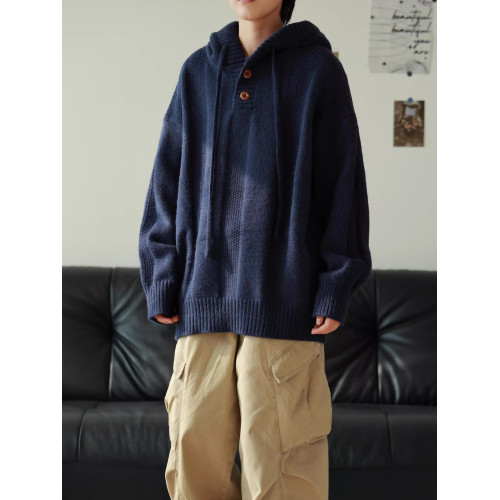 秋冬氛圍感百搭保暖日系毛衣男生寬松休閒小衆慵懶風連帽針織外套