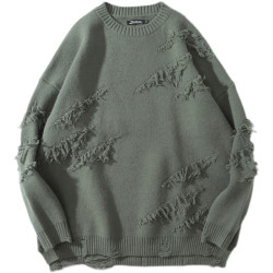 ROMECL秋冬潮牌破洞百搭男女保暖美式休閒日系復古百搭毛衣針織衫