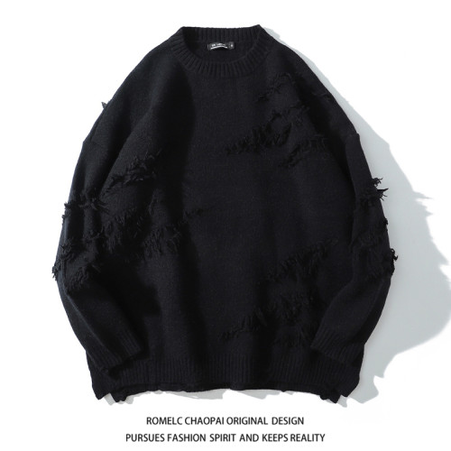 ROMECL秋冬潮牌破洞百搭男女保暖美式休閒日系復古百搭毛衣針織衫