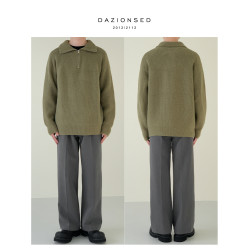 DAZO 半高拉鍊可翻立領毛衣男冬季加厚款針織衫氛圍感寬松百搭