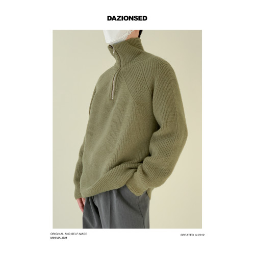 DAZO 半高拉鍊可翻立領毛衣男冬季加厚款針織衫氛圍感寬松百搭