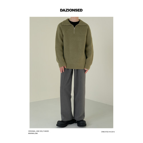DAZO 半高拉鍊可翻立領毛衣男冬季加厚款針織衫氛圍感寬松百搭
