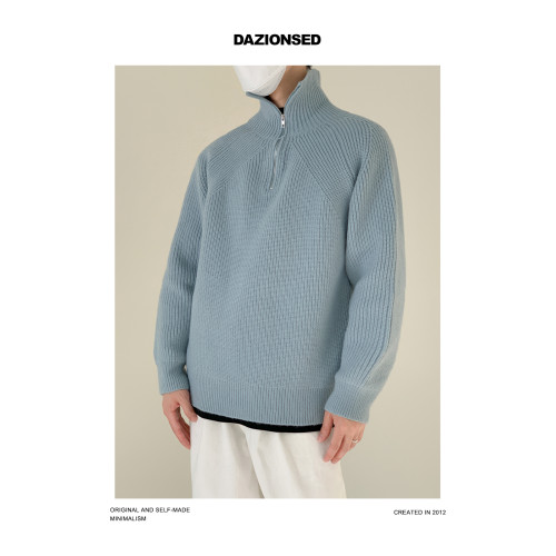 DAZO 半高拉鍊可翻立領毛衣男冬季加厚款針織衫氛圍感寬松百搭