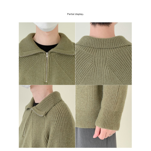 DAZO 半高拉鍊可翻立領毛衣男冬季加厚款針織衫氛圍感寬松百搭