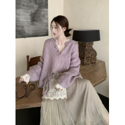 溫柔系穿搭慵嬾不規則下擺流蘇設計感毛衣女今年流行超好看針織衫