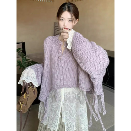 溫柔系穿搭慵嬾不規則下擺流蘇設計感毛衣女今年流行超好看針織衫