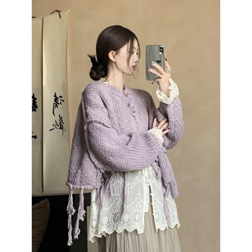 溫柔系穿搭慵嬾不規則下擺流蘇設計感毛衣女今年流行超好看針織衫