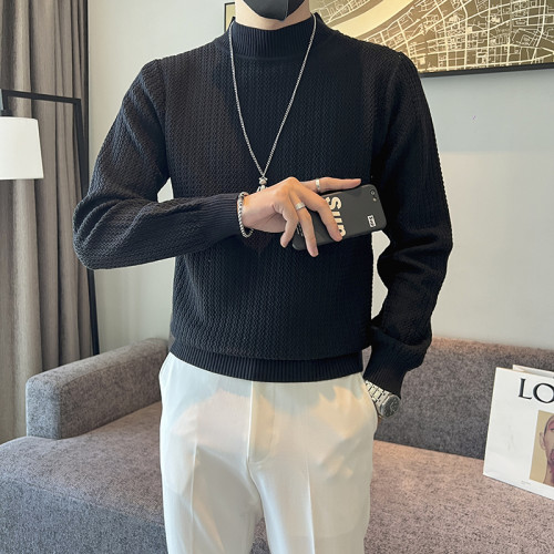 半高領毛衣男秋冬季純色休閒打底線衣日系潮流簡約帥氣套頭針織衫