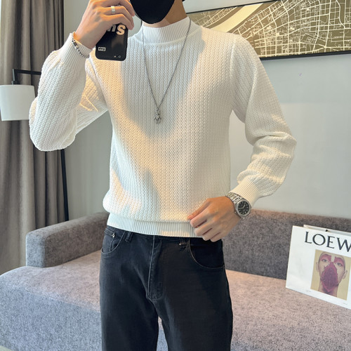 半高領毛衣男秋冬季純色休閒打底線衣日系潮流簡約帥氣套頭針織衫