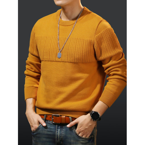 2025年秋季圓領純棉毛衣男秋冬款保暖內搭針織打底衫男士加厚線衣