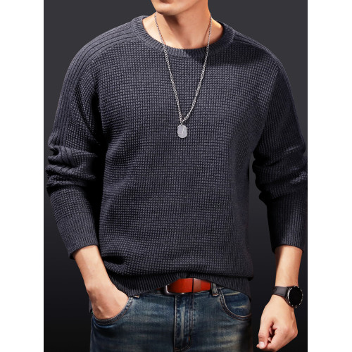 2025年秋季圓領純棉毛衣男秋冬款保暖內搭針織打底衫男士加厚線衣