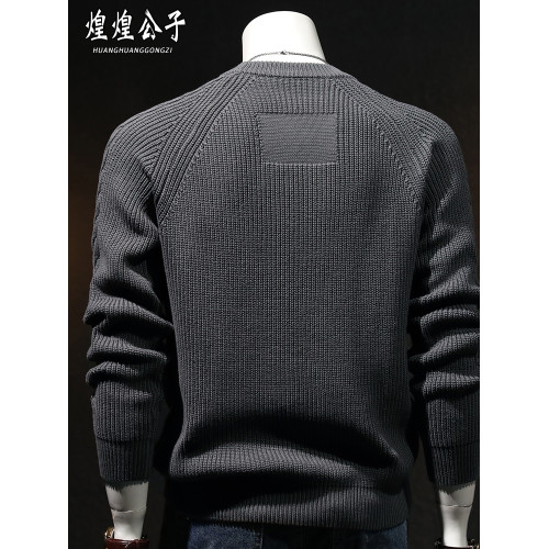 2025年秋季圓領純棉毛衣男秋冬款保暖內搭針織打底衫男士加厚線衣