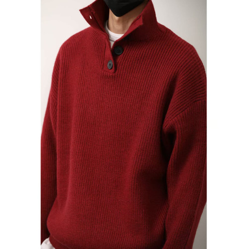 LH store日系休閒紅色polo領毛衣男女秋冬季寬鬆針織高領打底衫潮