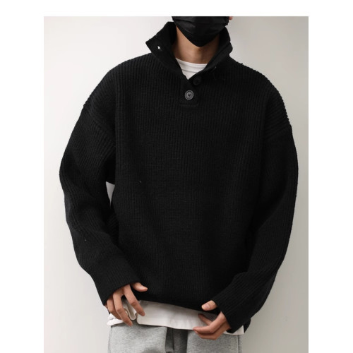 LH store日系休閒紅色polo領毛衣男女秋冬季寬鬆針織高領打底衫潮