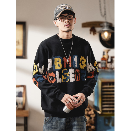 胖胖火星大碼男裝時尚休閒寬松毛衣男胖子字母提花潮流打底針織衫