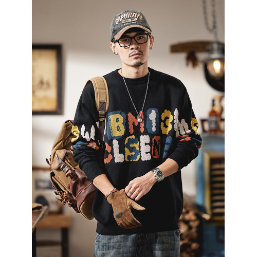 胖胖火星大碼男裝時尚休閒寬松毛衣男胖子字母提花潮流打底針織衫