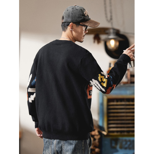 胖胖火星大碼男裝時尚休閒寬松毛衣男胖子字母提花潮流打底針織衫