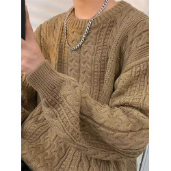 日系麻花長袖毛衣男女款加厚寬松圓領線衣內搭ins潮秋冬季針織衫