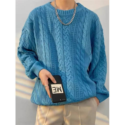 日系麻花長袖毛衣男女款加厚寬松圓領線衣內搭ins潮秋冬季針織衫