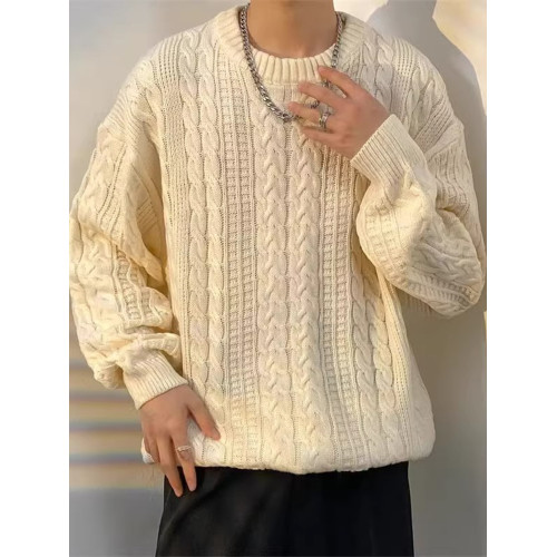 日系麻花長袖毛衣男女款加厚寬松圓領線衣內搭ins潮秋冬季針織衫