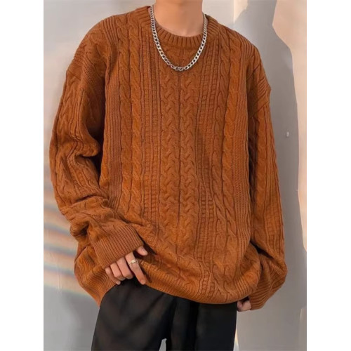 日系麻花長袖毛衣男女款加厚寬松圓領線衣內搭ins潮秋冬季針織衫