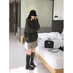 水貂絨毛衣女秋冬黑色新款套頭寬鬆慵嬾外穿加厚打底針織軟糯上衣