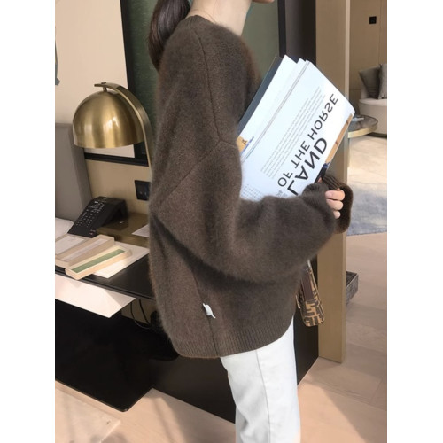 水貂絨毛衣女秋冬黑色新款套頭寬鬆慵嬾外穿加厚打底針織軟糯上衣