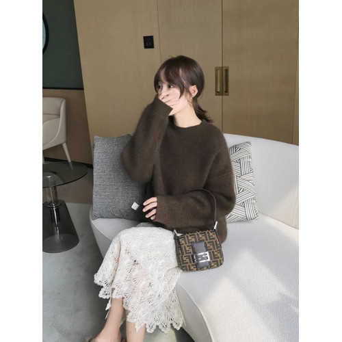 水貂絨毛衣女秋冬黑色新款套頭寬鬆慵嬾外穿加厚打底針織軟糯上衣