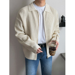 MRCYC繙領針織衫開衫男士秋季韓系潮流毛衣外套寬鬆休閒純色上衣