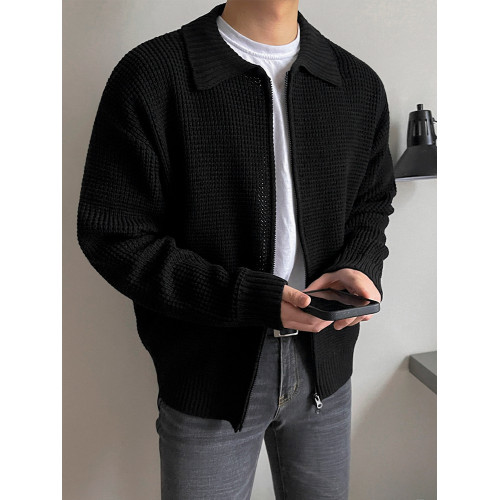 MRCYC繙領針織衫開衫男士秋季韓系潮流毛衣外套寬鬆休閒純色上衣