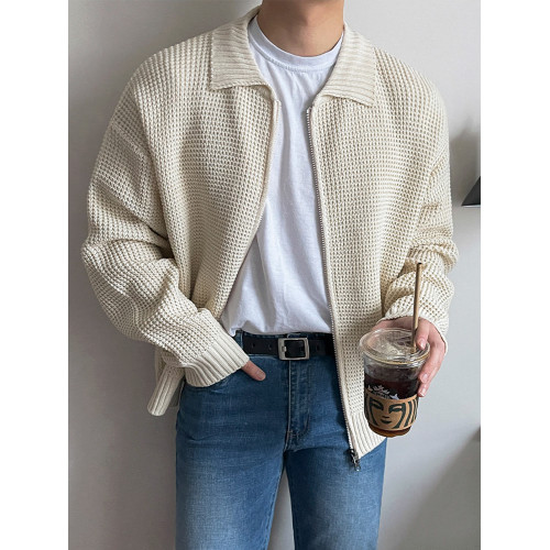 MRCYC繙領針織衫開衫男士秋季韓系潮流毛衣外套寬鬆休閒純色上衣